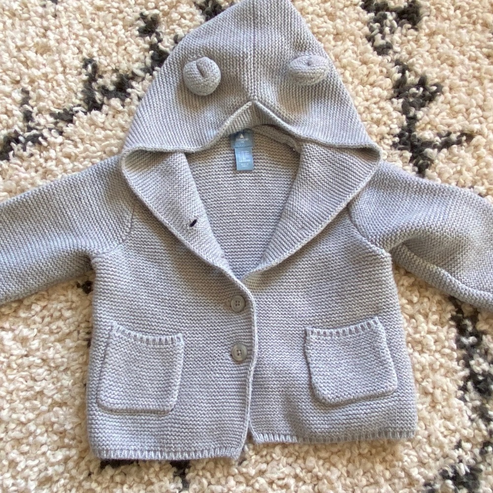 Waffle knit cardigan with bear ears